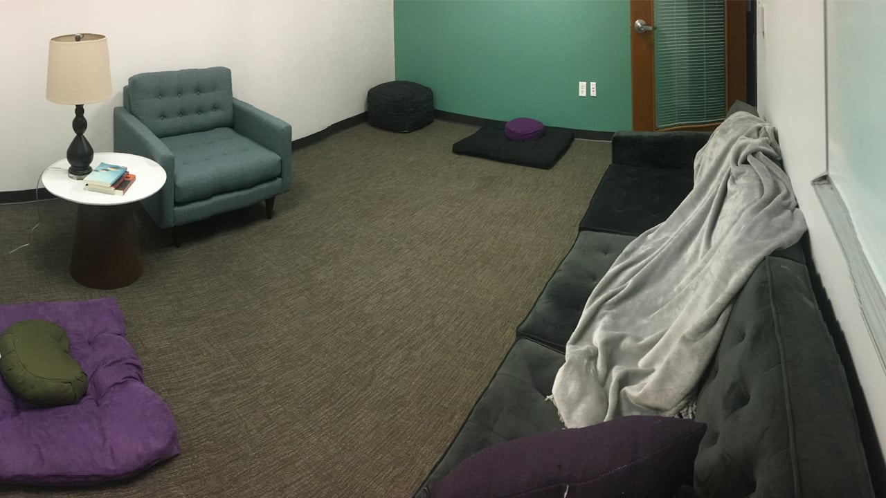 Vcpi's employee wellness room for guided meditation, adult coloring, and other relaxing activities.